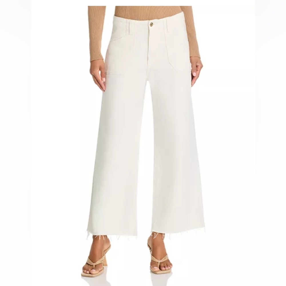 Paige Anessa High Rise Wide Leg Ankle Jeans in Tonal Ecru